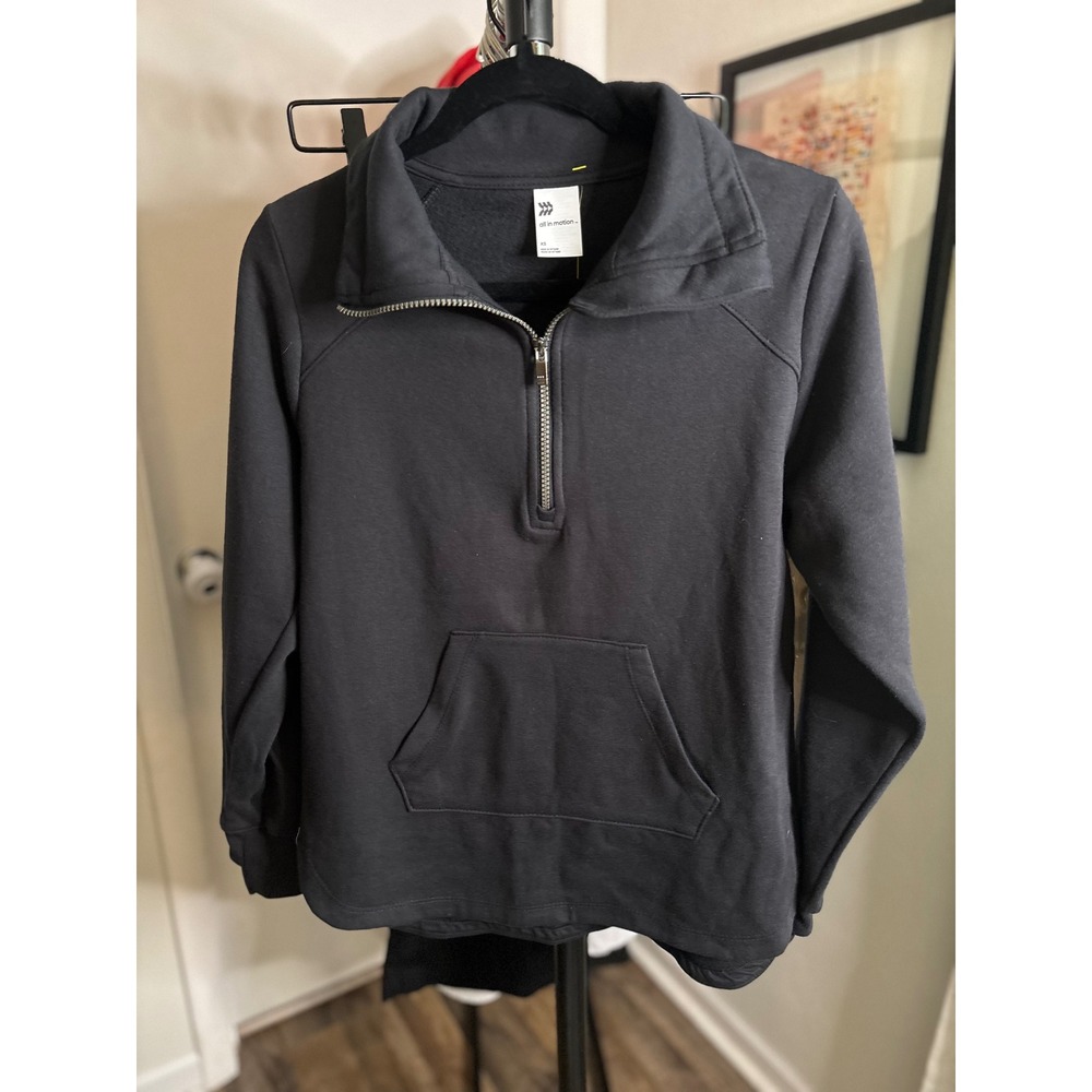 All in Motion Womens Black Quarter Zip Fleece Pullover Sweatshirt XS Activewear